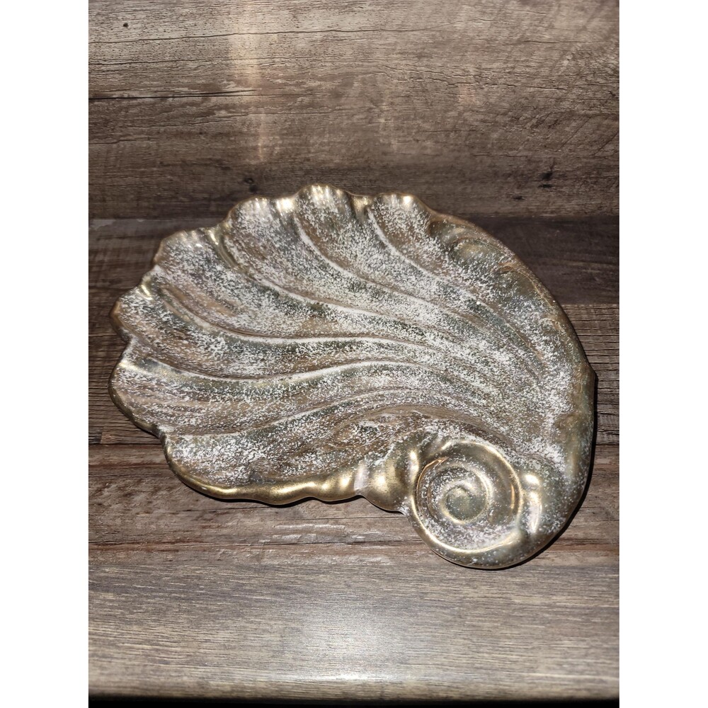 Vintage Ceramic Golden Seashell Tray